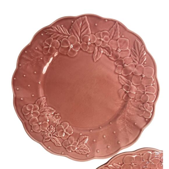 Bordallo Pinheiro Vintage Ingrid Pink Majolica Floral Dinner Plates-Set of 3 - Picture 3 of 6